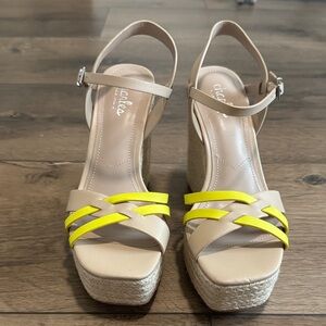 Charles by Charles David Wedges with Beige and Yellow Straps